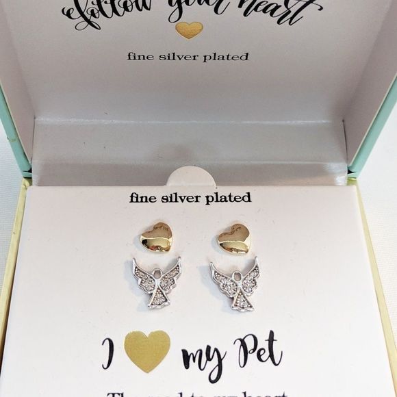 Fine Silver Plated Earrings "I Love My Pet" Angel - Picture 8 of 8